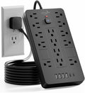 JouleLoom Surge Protector Power Strip-14 Outlets and 6 USB Ports, 15 Feet Flat Plug Extension Cord, 1850 Joules, Black, ETL Listed for Home, Office, Dorm Room