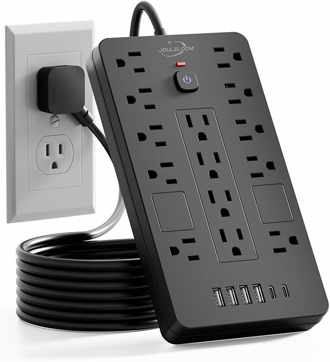 JouleLoom Surge Protector Power Strip-14 Outlets and 6 USB Ports, 15 Feet Flat Plug Extension Cord, 1850 Joules, Black, ETL Listed for Home, Office, Dorm Room