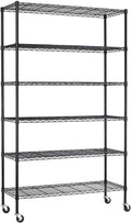 FDW Wire Shelving Unit with Wheels Steel 6 Tier Heavy Duty Layer Rack Storage Metal Shelf Garage Organizer Wire Rack Shelving Adjustable Utility 2100 LBS Capacity-18x48x82 inch (Black)