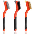 3PCS Wire Brushes for Cleaning Rust, Nylon, Brass & StainlessSteel Bristles | Upgrade Wire Brush Set with Curved Handle Grip for Paint, Rust & Stain Removal, 7-Inch Small Metal Wire Brushes