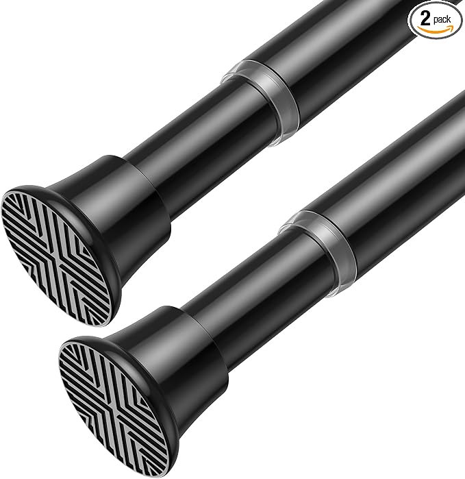 AIZESI 2Pack Tension Curtain Rod 31-62 Inch Adjustable Spring Loaded Curtain Rods No Drilling Tension rods for Window Doorway Closet,Kitchen, Curtain, 7/8" Diameter, Black