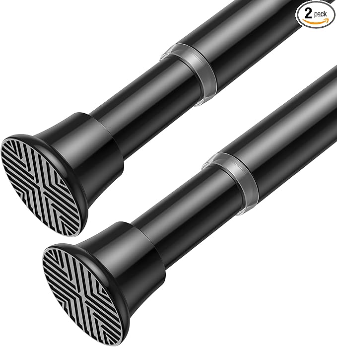 AIZESI 2 Pack Tension Curtain Rod 23-46 Inch Adjustable No Drilling Black | High Carbon Steel, Rust-Resistant, Tool-Free, Spring Curtain Rods for Window Doorway Kitchen Closet & Bathroom