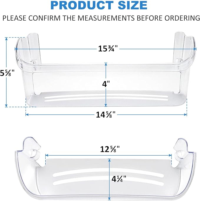 2 Pack UPGRADED 242126602 Refrigerator Door Bin Shelf Replacement for Frigidaire Electrolux Refrigerator Door Shelf Bin Bottom 2 Shelves - Side Shelf Rack Parts AP6278233 PS12364199 4547407