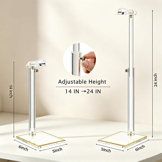 4 Pack Clear Acrylic Purse Display Stands, 14" - 24" Adjustable Height Handbag Holder, Bags Rack Stand, Tabletop Hanging Organizer for Counter Retail Store Boutique Closet Photography