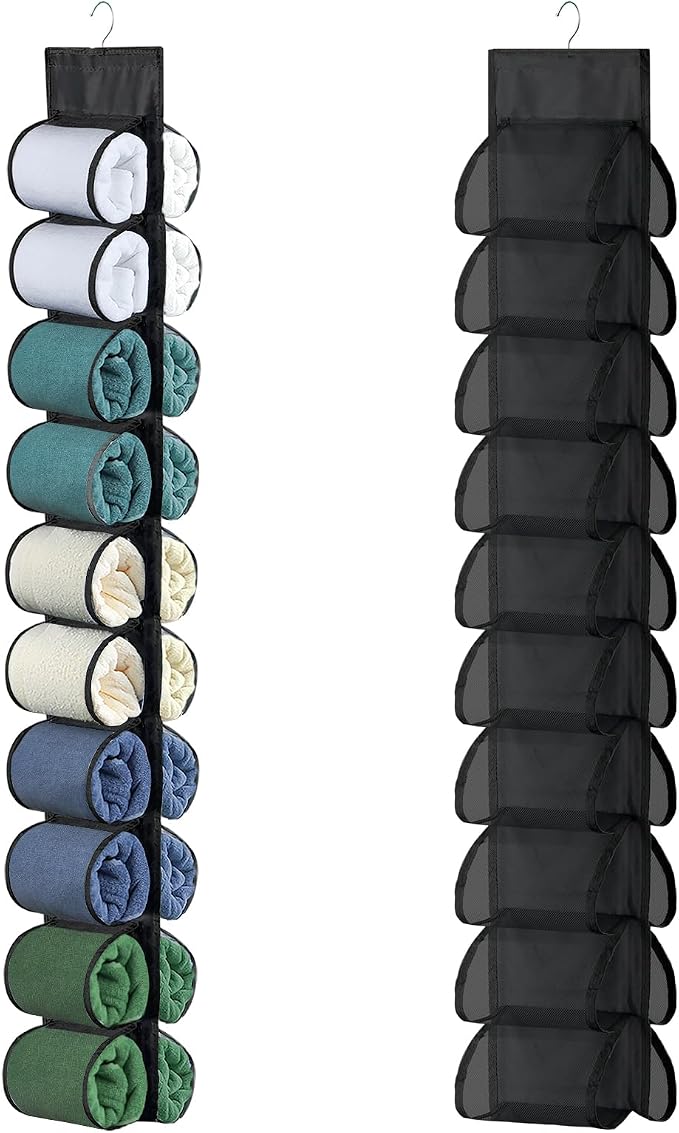 20-Pocket Hanging Legging Organizer for Closet Storage (Black) | Hang on closet rod, behind door, leggings, jeans, scarves neatly. Space-saving design for bedroom, dorm