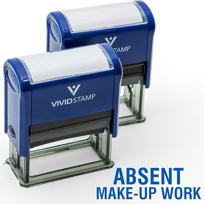 Absent Make-up Work Teacher Self Inking Rubber Stamp (Blue Ink) - X-Large 2 Pack