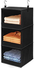 Lifewit 3 Tier Hanging Closet Organizer and Storage, Foldable Hanging Closet Shelves with 2 Sturdy Hooks, Clothes Organization for Sweater/Shoes/Coat, for Wardrobe, Bedroom, RV, Black, 1 Pack