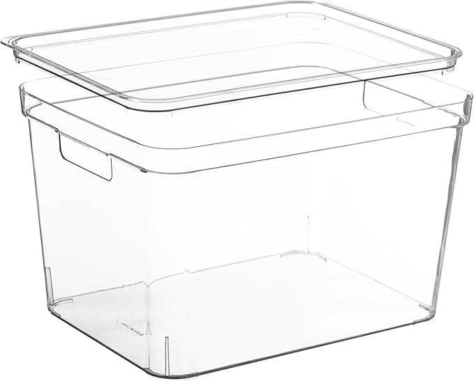 Basicwise Set of 3 Large Clear Storage Containers with Lid For Kitchen Pantry Cabinet & Fridge Storage For Organizing Snack Produce Supplies Or Essentials Durable Bin For Home Apartment Or Office Use
