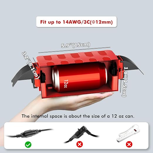 Flemoon IP55 Small Outdoor Electrical Box Waterproof (Inner 5.9 x 3.2 x 1.8inch), Extension Cord Cover with Detachable Awning Covers for Plug, Outlet, Holiday Lights, Red
