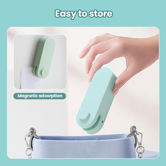 4 in 1 Mini Bag Sealer, 2024 New Mini Bag Sealer with Cutter USB Rechargeable Chip Bag Sealer Heat Seal Portable Bag Resealer for Plastic Bags Snacks & Food Storage Chip Bag Sealer (Green, 2pcs)