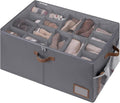StorageWorks Large Shoe Storage Organizer for Closet, Up to 20 Pairs, Gray | Fixed Compartments, Clear Lid & Label Window, Side Mesh Pocket for Accessories, Soft Handles, Fits Flats, Sandals & Low-Tops