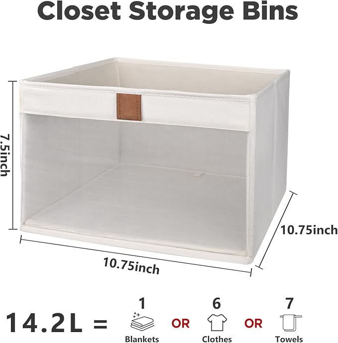 Linen Closet Organizers and Storage, Closet Storage Bins Basket Organizer, Foldable Organization Baskets with Mesh Window for Clothes Towels and Toys, 10.75" x 10.75" x 7.5", Beige, 6 pack