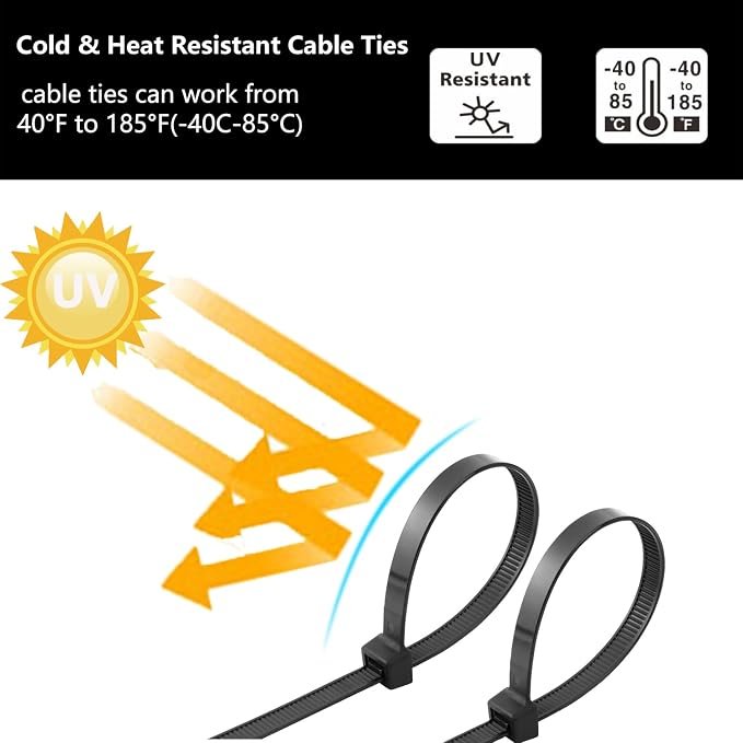 2000 PCS Zip Ties Assorted Sizes 4+6+8+10+12 Inch Self-locking Nylon Cable ties Outdoor, UV Resistant Wire Straps for Home Office Garden Workshop Indoor Outdoor Fence(Black)