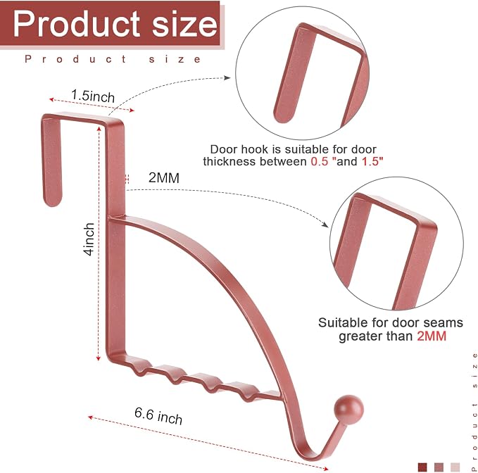 Hotop 2 Pcs Over The Door Hooks Over Door Hanger Sturdy Valet Hooks Mounted Hanging Storage Organizer Rack for Clothes Coats Towels Hats Scarves Purses(Rose Gold)