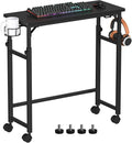 Snughome Mobile Keyboard Tray with Wire Cup Holder & 2 Storage Hooks, Height Adjustable 27.5"–44.4", Rolling Standing Desk Keyboard Platform with Lockable Casters for Home Office, Black