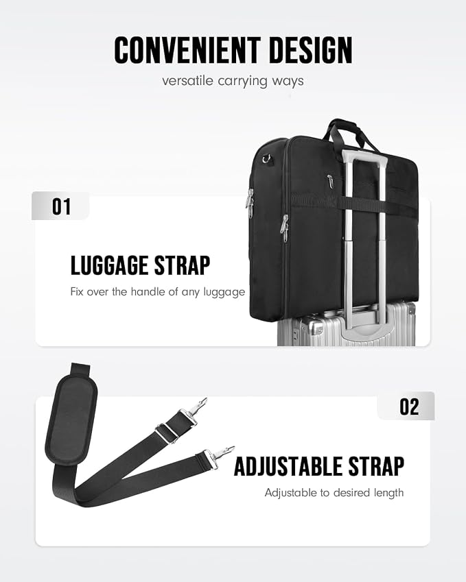 MATEIN Garment Bags for Travel, Large Double Layer Suit Bag Up to 6 Suits | Foldable Carry On Garment Luggage, Convertible Business Suitcase, For Hanging Clothes, For Men Women, Shoulder Strap, Black
