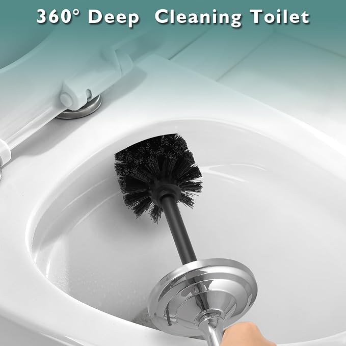 Chrome Toilet Brush and Holder Set, Stainless Steel Toilet Brush for Bathroom,Heavy Duty Toilet Bowl Brush and Holder,Deep Cleaning Modern Toilet Cleaner Brush -Space Saving, Covered Brush