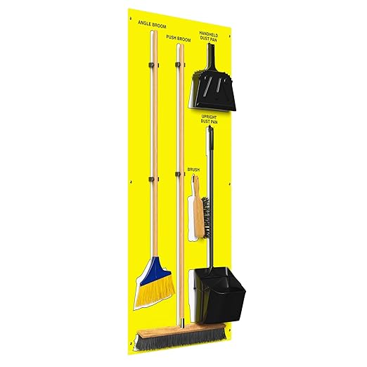 Clean & Sweep 5S Shadow Board/Wall Mount Broom Holder, 68" x 30" Board, 5S Cleaning Station - with Broom and Dustpan Set Included, Made in The USA by AccuformNMC, Yellow/White, PSB716YLWT