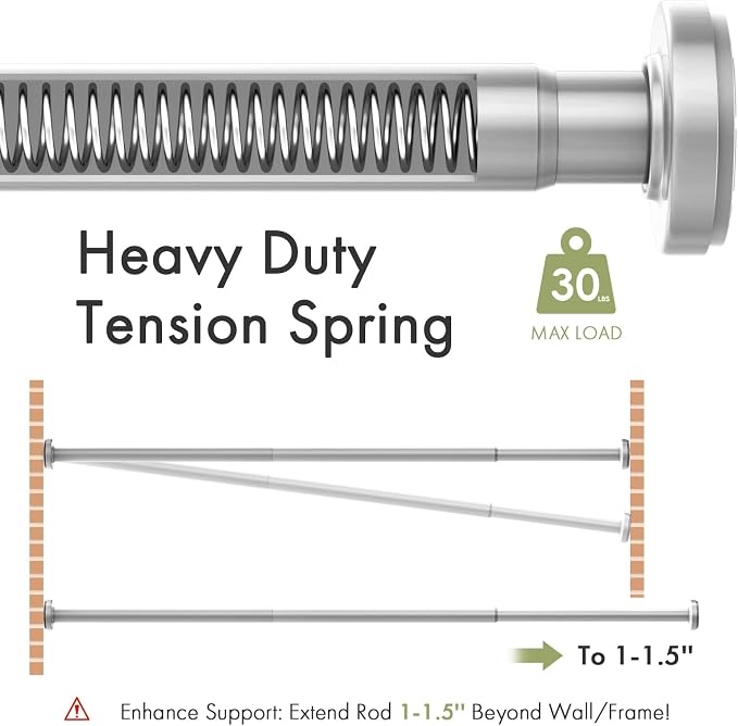 AmazerBath Spring Tension Shower Curtain Rod, 31-75 Inches Heavy Duty Tension Rod Rust Proof Bathroom Curtain Rod, Adjustable No Drill Easy Segmented Installation, Silver