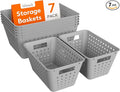 Lifewit Plastic Storage Basket, 7 Pack Stackable Storage Bins for Organizing, Multi Size Open Containers for Shelving, Pantry, Office and Cabinet, 5 Large and 2 Small Size, Gray