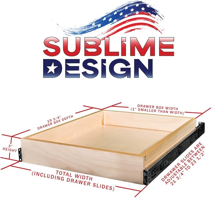 Sublime Design - Standard Size - Pull Out Kitchen Drawers | Slide Out Shelves for Kitchen Cabinets | Pull Out Home Organizer (Bottom Mounting, 29 Inch W/Drawer Slides (28” Drawer Box))