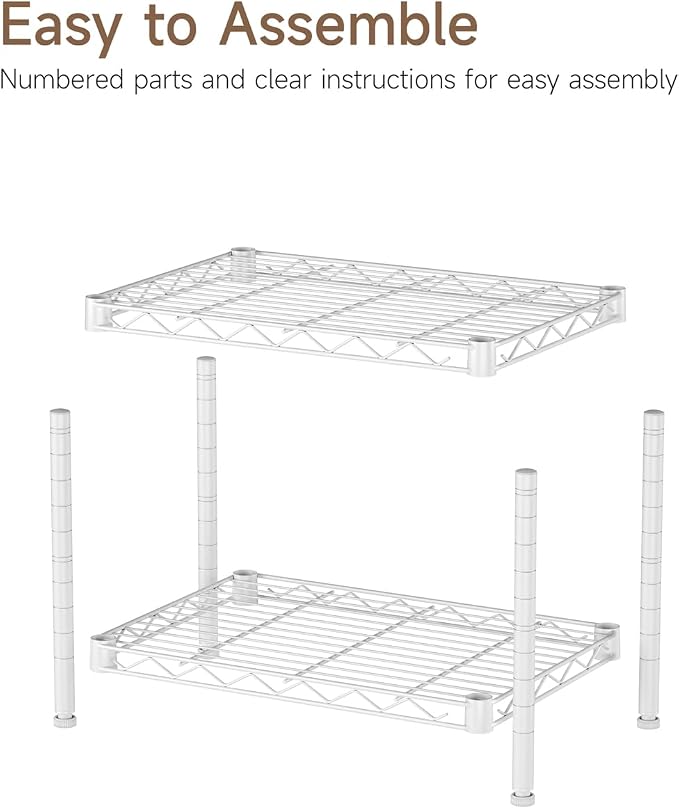 Golpart Small 2 Tier Shelves Storage Wire Shelving Unit Metal Shelf Gasket | 2 tier Shelving Adjustable Organizers Storage Shelving for Bathroom Laundry Room Kitchen Pantry 11.7”D x 17.7”W x 12”H White