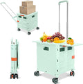 SELORSS Foldable Utility Cart Rolling Crate Handcart Shopping Cart with Rotate Wheels Extended Magnetic Lid Telescoping Handle Adjustable Angle for Transports Groceries Office Teacher File(Green)