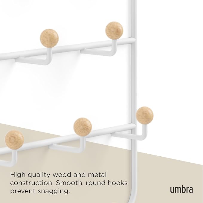 Umbra Estique Over The Door Coat Rack & Multi-Use Organizer, for Coats, Bags, Hats & More, White/Natural