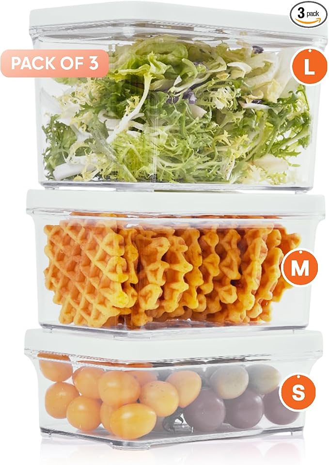 GIRAFFYCO 3-Piece Vacuum Food Storage Canister Set, BPA-Free Clear | Airtight Canisters with Vacuum-Compatible ABS Lids & AS Body, Reusable Storage for Fridge, Meal Prep, Fruit & Snacks