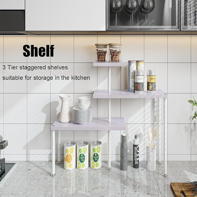 3-Tier Adjustable Countertop Organizer Corner Shelf | Countertop Organizer and Storage Rack for Kitchen, Bathroom, Over Sink, Coffee Bar, Spice Rack, Dresser Table