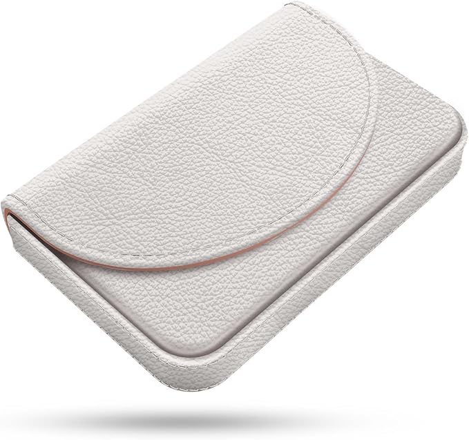 Business Card Holder，PU Leather Business Card Case Color Printing Pattern Card Holder Wallet，Pockets Magnetic Credit Card Holders for Men and Women，White