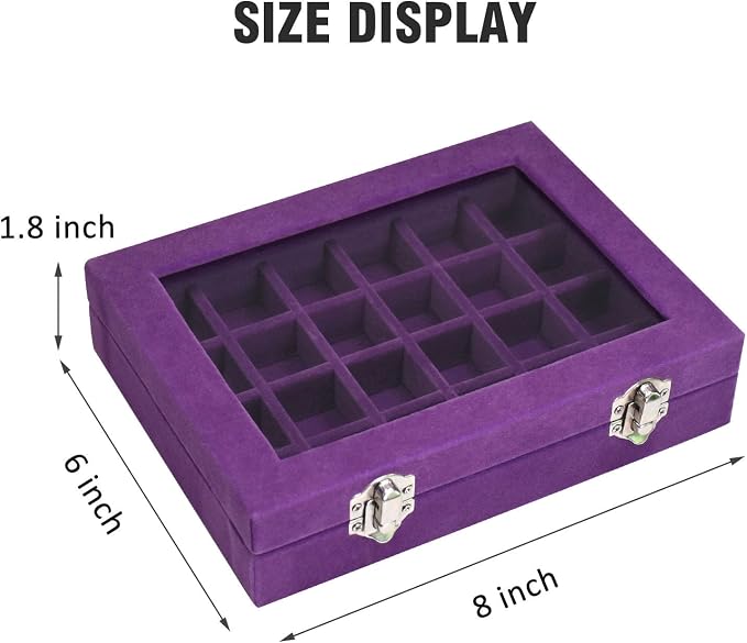 Vicoter Velvet Jewelry Box 24 Grid Jewelry Ring Display Organiser Box Tray Holder Earrings Storage Case for Girls Wife Mom Women (Purple)