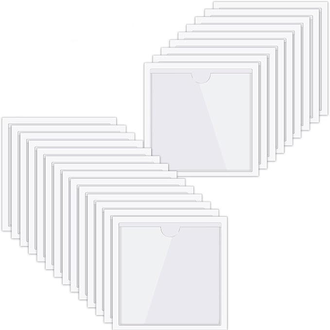 30 Pack Self-Adhesive Index Card Pockets with Top Open for Loading - Ideal Index Card Holder for Organizing and Protecting - Crystal Clear Plastic(6 x 6 Inches)