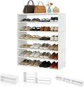 COSTWAY 6-Tier Shoe Rack, Extra Wide Shoe Shelf Organizer | Stackable Design, 31" Freestanding Storage Shoe Stand for Small Space Entryway Hallway Closet (White)