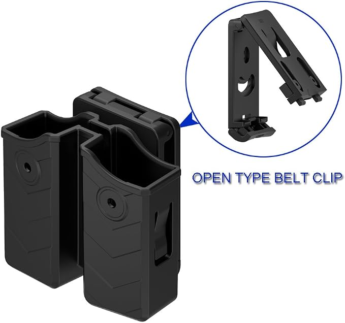 Universal Double Magazine Pouch, 9mm .40 Double Stack Mag Holder | Adjustable Retention Cant,Tactical Polymer Ammunition Holster for Quick Pull Duty Use, 1.5''-2'' Belt Clip