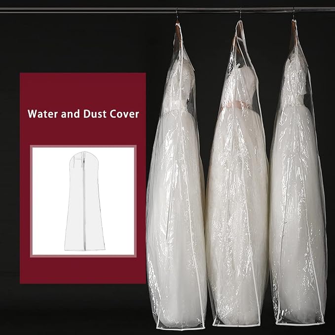 DressGarment Bag, Dirt-Proof Suit Cover Bag with Zipper for Long Dresses, Wedding Dress Garment Bag, Clear Garment Bags for Long Bridal Gown Dress Storage(160cm)