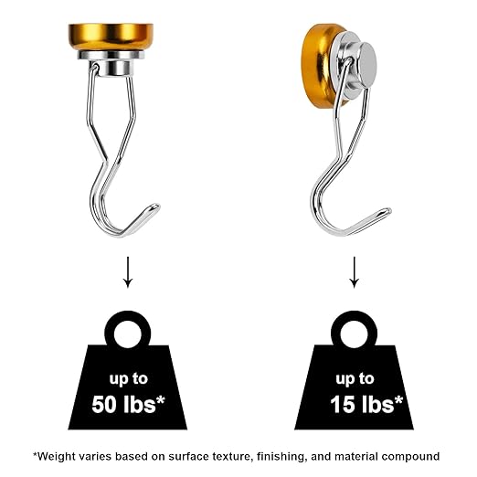 Ant Mag Swivel Magnetic Hooks 50lbs Heavy Duty Grill Magnet Hooks 4 Pack with Scratch Proof Stickers Great for Home Refrigerator Kitchen Store Grill BBQ Office Warehouse (Yellow)