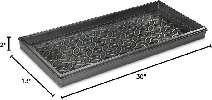 Good Directions Medium Boot Tray, Double Circles Multi-Purpose All Weather Decorative Tray, Shoes, Plants, Pet Bowls, 30x13x2 Inch, Dark Zinc Gray Steel