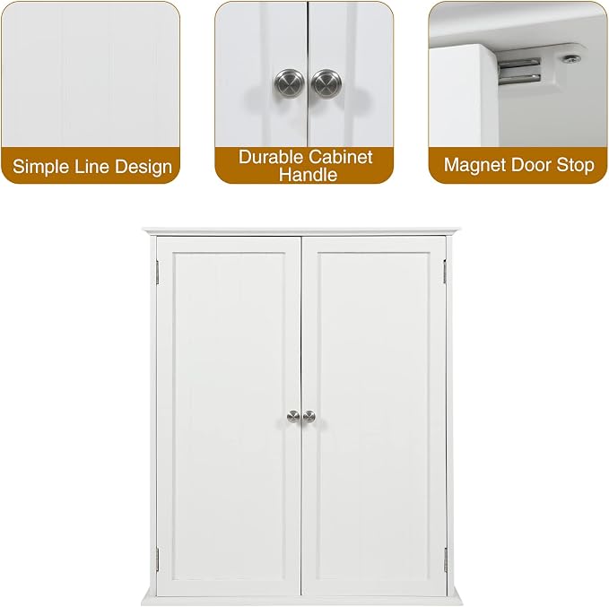 27.6in Length Bathroom Cabinet Wall Mounted,Over Toilet Storage Cabinet with 2 Doors and Adjustable Shelves,Wood Medicine Cabinet for Bathroom, White