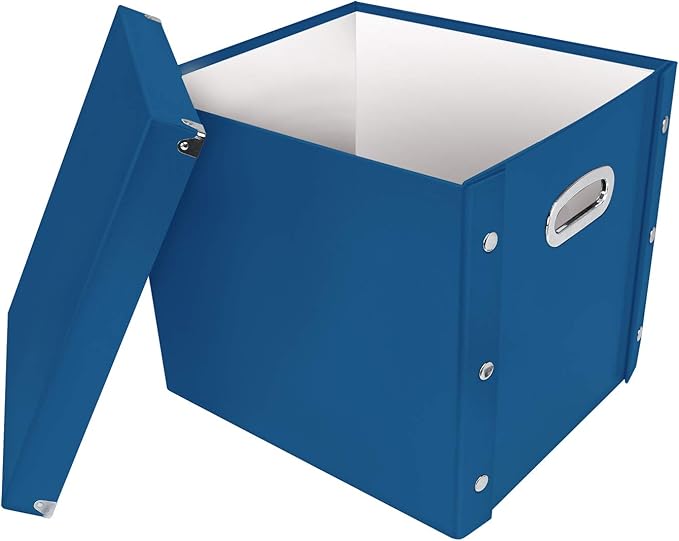 Snap-N-Store Vinyl Record Storage Box - Pack of 1-13.2 x 12.625 x 12.5 Inch LP Holder with Lid for 12-inch Records - Crate Holds up to 75 Vinyl Albums - Classic Blue