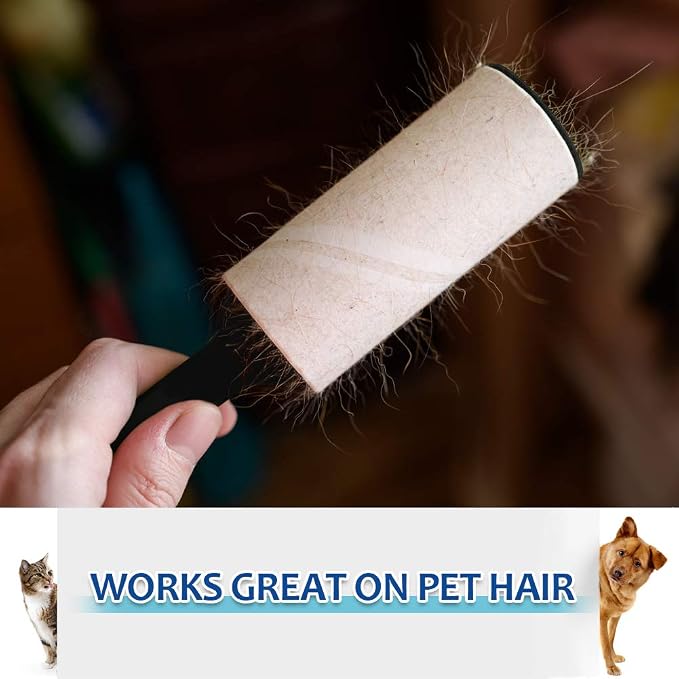 Lint Rollers for Pet Hair, 512 Sheets, 8 Refills + 2 Handles | Extra sticky removes dog cat fur, dust, fuzz, lint from clothes, couch, furniture & car seats. Travel size, easy tear sheets