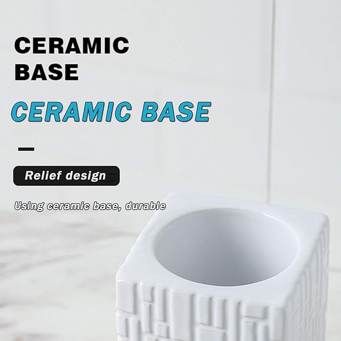 Ceramic Dome Toilet Brush Holder Set Decorative Modern Freestanding Heavy Duty Cleaning Suitable for Home Use (White) (White)