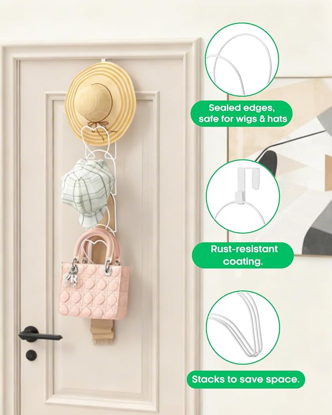 LINFIDITE 15 PCS Baseball Hat Rack Hanger Holder Organizer Multi Hook Wall Mounted Over Door Cap Display Storage Rack Cap Holder, Closet HangingStorage Rack w Hanging Hook White