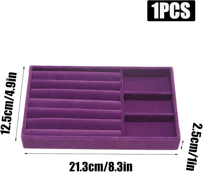 Velvet Jewelry Trays for Drawers, Purple Stackable Jewelry Drawer Organizer Inserts, Ring Earring Necklace Bracelet Holder Organizer Storage Display Tray with Removable Dividers, 2-in-1