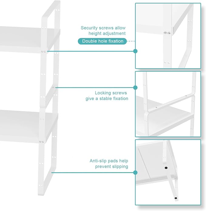 Cabinet Organizer Shelf,Expandable Cabinet Space Rack,Stackable Shelves Adjustable Storage Shelf,Riser for Kitchen Pantry Office,10.24" D,White