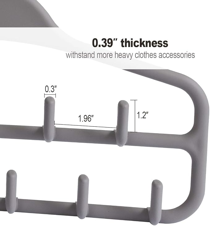 Belt Hanger Rack Holder for Closet, Sturdy Belt Organizer with 360 Degree Swivel, 11 Large Sturdy Belt Hooks, Non Slip Rubberized Belt Storage, Grey