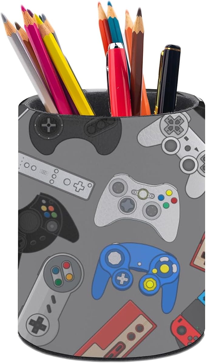 Funny Video Game Pen Holder Pencil Cup for Desk Organizer | Cute Makeup Brush Holder PU Multifunctional Office Suppliesfor Decor Home Classroom School
