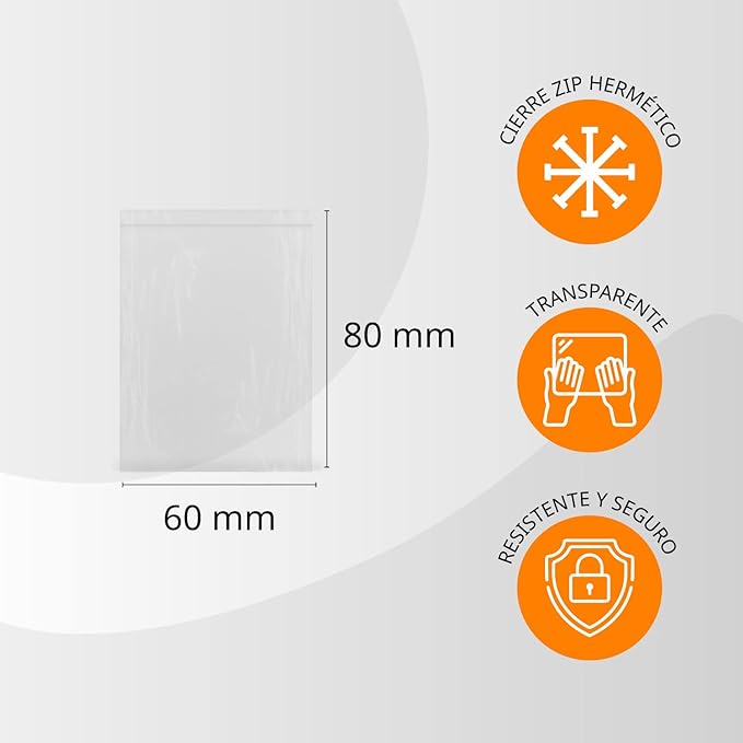 Transparent Plastic Airtight Zipper Bags Ideal for Freezing Food, Document Storage, Reusable and Preserving Bags - Ofitury (2000 Bags, 60 x 80 mm)