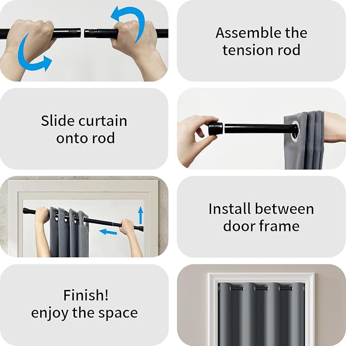 Vatge Magnetic Closet Curtain with Rod - W52 x L76, 1 Panel, Gray | Room Darkening Privacy Curtain for Entrance, Thermal Insulated, Quick Installation