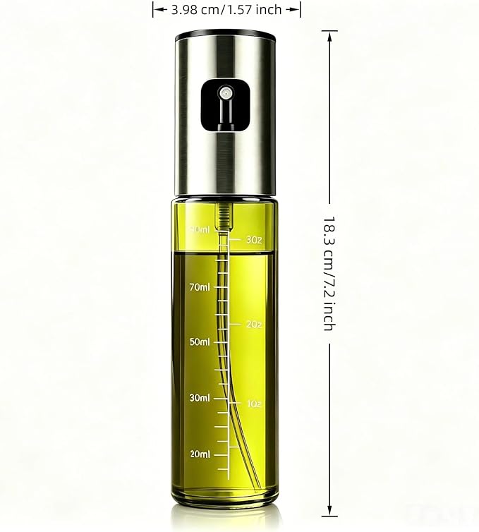 Cooking Oil Spray Bottle, Olive Oil and Avocado Oil Spray Bottle, 100ml Olive Oil Spray Bottle, Kitchen Tools, Air Fryer, Salad, Frying, Grilling (light-blocking glass)-Silver